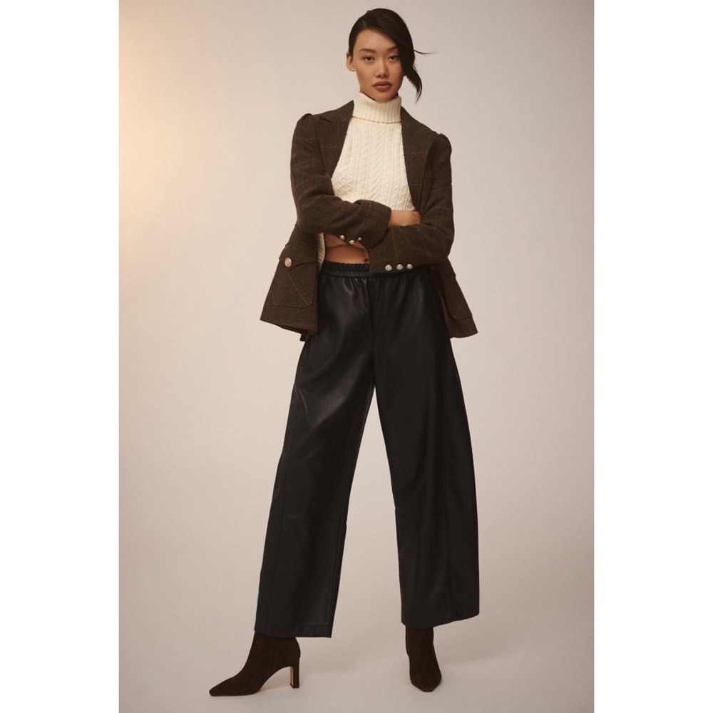 Pilcro Izzie Barrel Pants Women S Black Faux Leather Crop Pull On Anthropologie